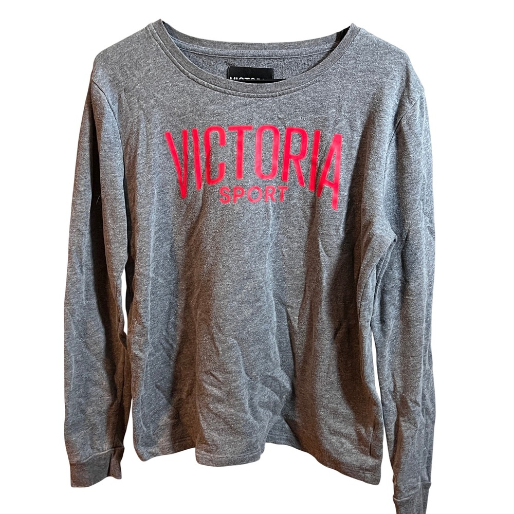 Victoria Sport Sweatshirt Womens Small Gray Pink Graphic Long Sleeve Pullover
